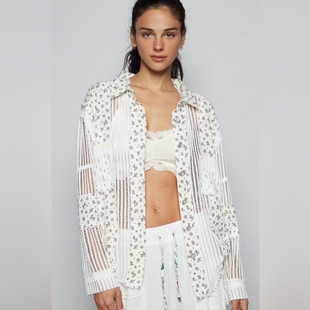 NEW POL Oversized Floral White Lace Women's Shacket Size Small